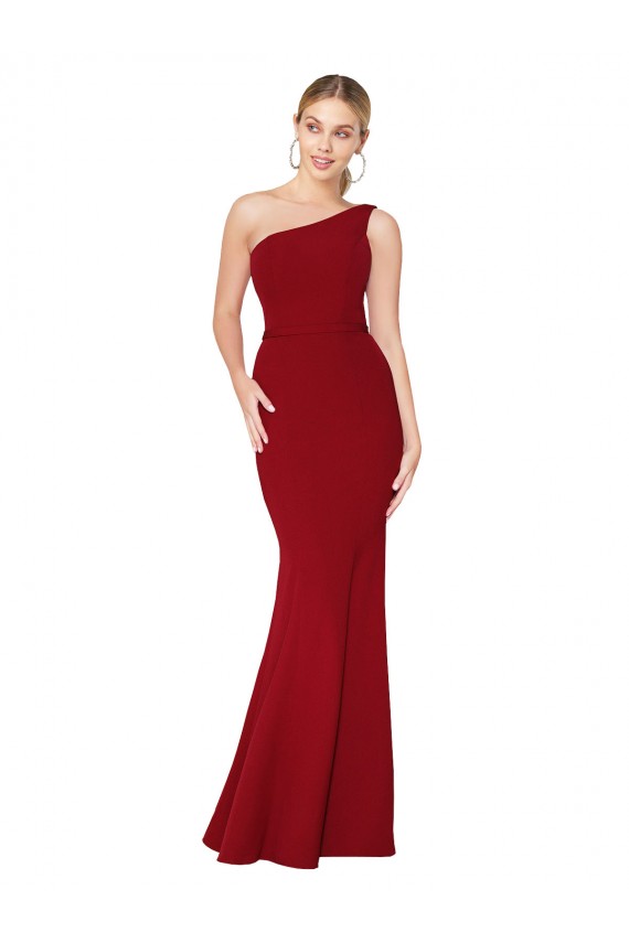 Affordable Mermaid High Neck Stretch Crepe Long Burgundy Formal Evening Dress Canada