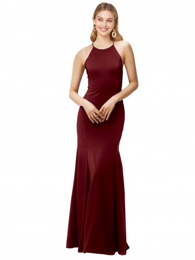 Affordable Mermaid High Neck Stretch Crepe Long Burgundy Gold Formal Evening Dress Canada