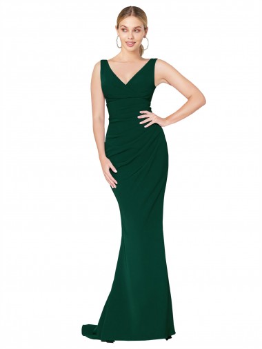 Affordable Mermaid High Neck Stretch Crepe Long Midnight Green Formal Evening Dress Canada