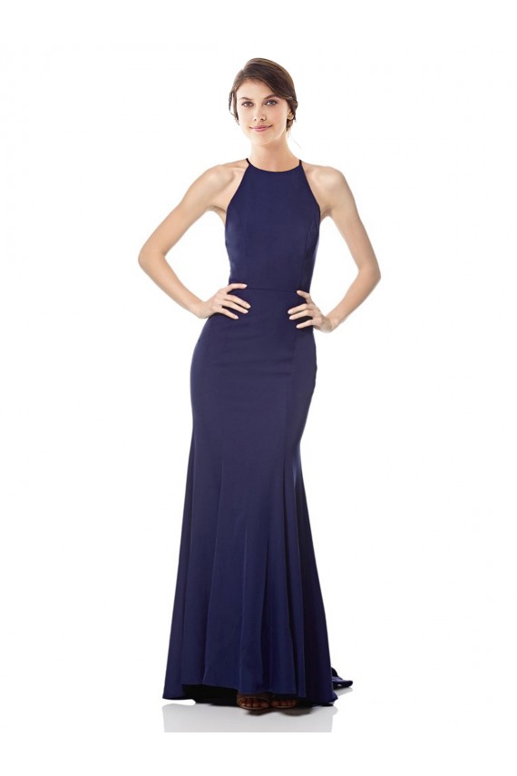 Affordable Mermaid High Neck Stretch Crepe Long Navy Blue Evening Dress Canada