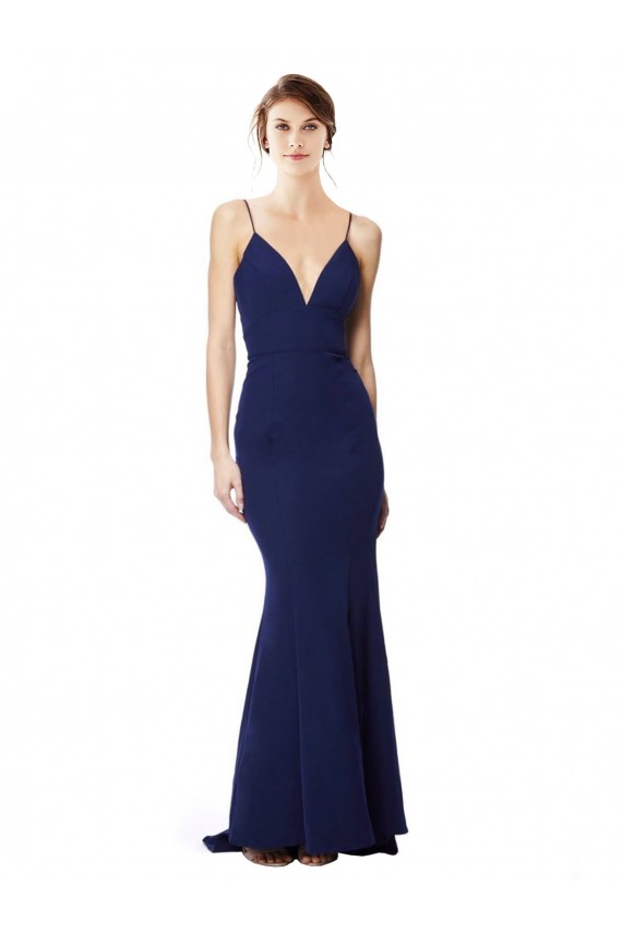 Affordable Mermaid High Neck Stretch Crepe Long Navy Blue Formal Dress Canada
