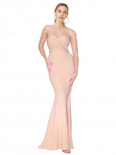 Affordable Mermaid High Neck Stretch Crepe Long Nude Formal Dress Canada
