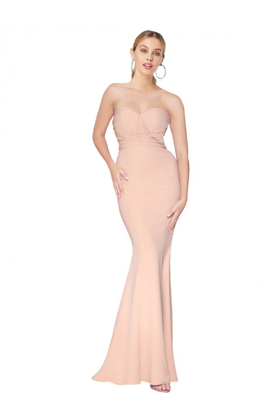 Affordable Mermaid High Neck Stretch Crepe Long Nude Formal Dress Canada