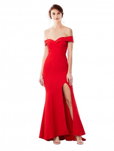 Affordable Mermaid High Neck Stretch Crepe Long Red Formal Evening Gown Canada