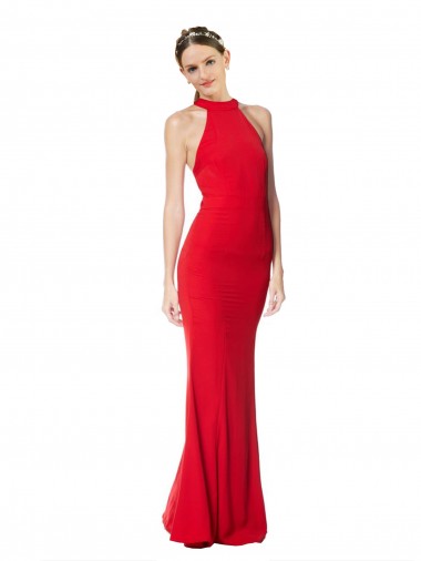 Affordable Mermaid High Neck Stretch Crepe Long Red Prom Dress Canada