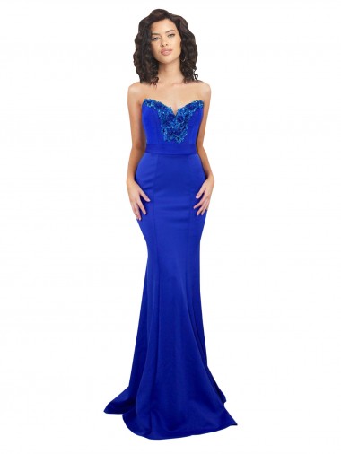 Affordable Mermaid High Neck Stretch Crepe Long Royal Blue Formal Evening Dress Canada