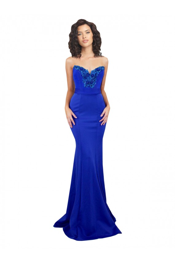 Affordable Mermaid High Neck Stretch Crepe Long Royal Blue Formal Evening Dress Canada