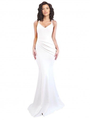 Affordable Mermaid High Neck Stretch Crepe Long White Black Tie Evening Dress Canada