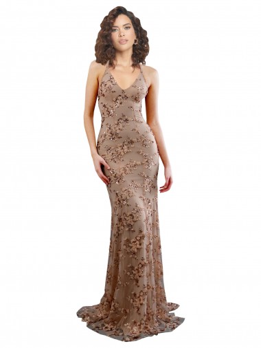Affordable Mermaid High Neck Stretch Crepe & Sequin Tulle Long Rose Gold Formal Evening Dress Canada