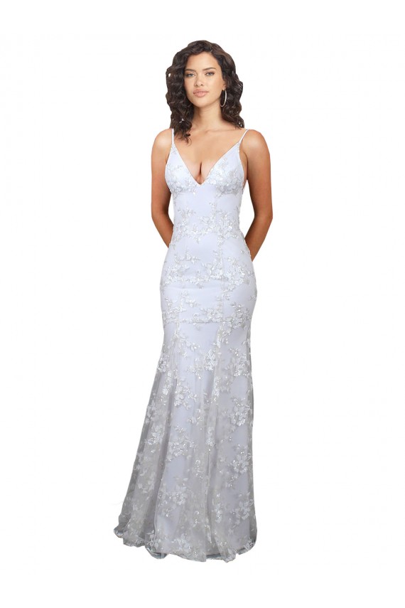 Affordable Mermaid High Neck Stretch Crepe & Sequin Tulle Long White Formal Evening Dress Canada