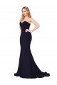 Affordable Mermaid High Neck Stretch Crepe Sweep Train Dark Navy Formal Evening Dress Canada