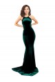 Affordable Mermaid High Neck Stretch Velvet Sweep Train Dark Green Formal Evening Dress Canada