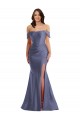 Affordable Mermaid Off the Shoulder Silky Satin Long French Blue Black Tie Plus Size Evening Dress Canada