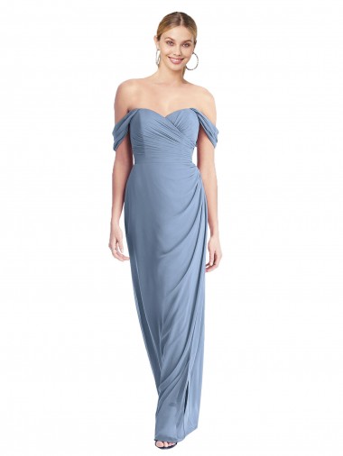 Affordable Mermaid Off the Shoulder Soft Chiffon Long Dusty Blue Semi Formal Evening Dress Canada