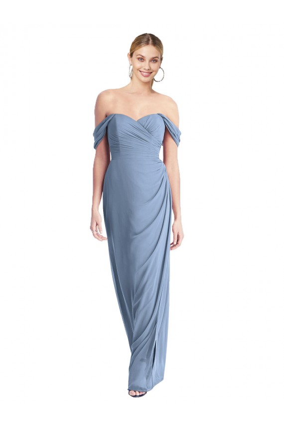 Affordable Mermaid Off the Shoulder Soft Chiffon Long Dusty Blue Semi Formal Evening Dress Canada