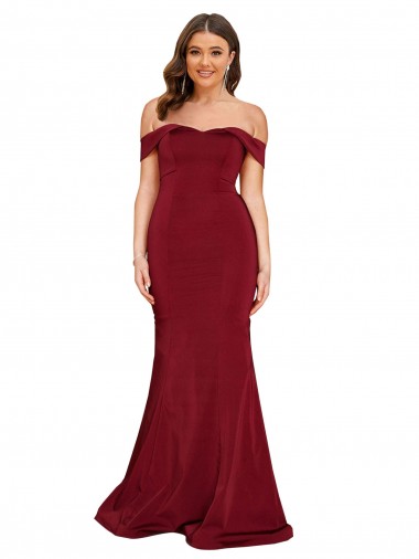 Affordable Mermaid Off the Shoulder Spandex Long Burgundy Formal Plus Size Evening Dress Canada