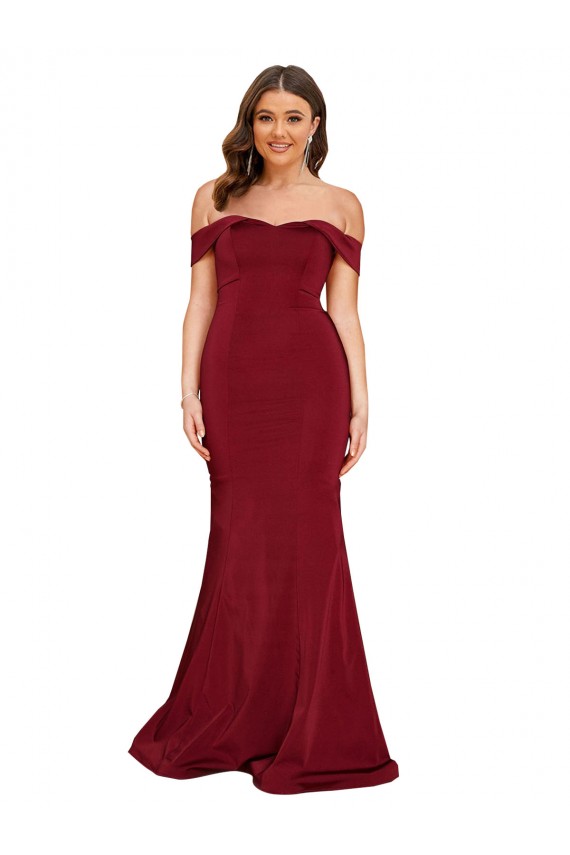 Affordable Mermaid Off the Shoulder Spandex Long Burgundy Formal Plus Size Evening Dress Canada