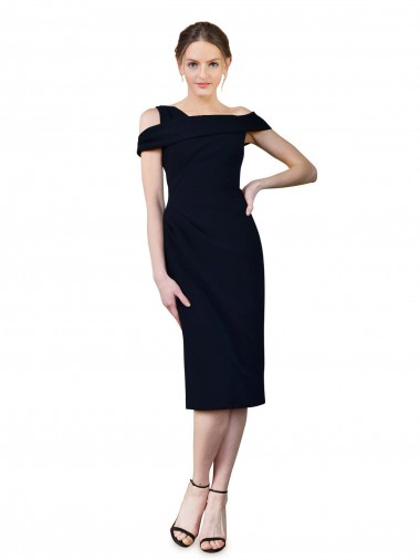 Affordable Mermaid Off the Shoulder Stretch Crepe Cocktail Length Dark Navy Formal Evening Dress Canada