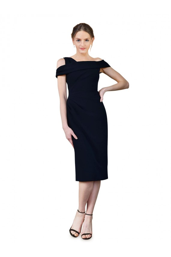Affordable Mermaid Off the Shoulder Stretch Crepe Cocktail Length Dark Navy Formal Evening Dress Canada