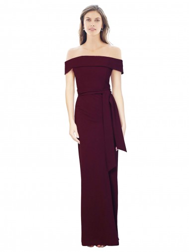 Affordable Mermaid Off the Shoulder Stretch Crepe Long Burgundy Gold Formal Evening Dress Canada