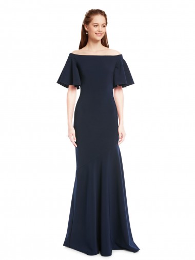 Affordable Mermaid Off the Shoulder Stretch Crepe Long Dark Navy Evening Dress Canada