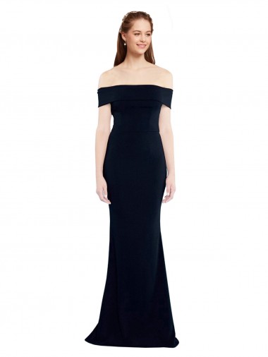 Affordable Mermaid Off the Shoulder Stretch Crepe Long Dark Navy Formal Dress Canada
