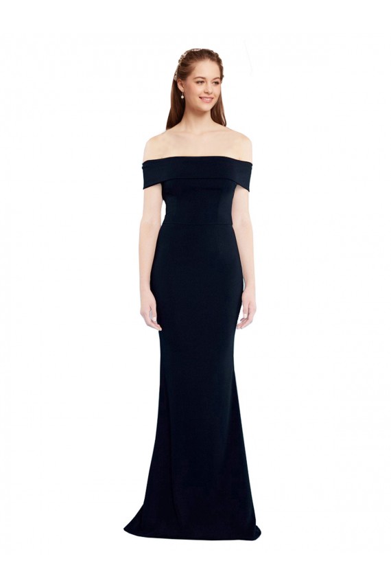 Affordable Mermaid Off the Shoulder Stretch Crepe Long Dark Navy Formal Dress Canada