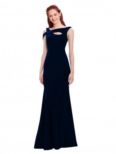 Affordable Mermaid Off the Shoulder Stretch Crepe Long Dark Navy Formal Evening Dress Canada