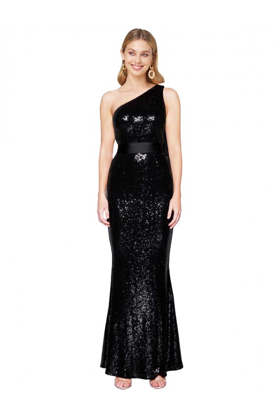 Affordable Mermaid One Shoulder Sequin Long Black Formal Evening Dress Canada