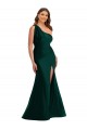 Affordable Mermaid One Shoulder Silky Satin Long Ever Green Formal Plus Size Evening Dress Canada