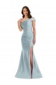 Affordable Mermaid One Shoulder Silky Satin Long Light Sky Blue Formal Evening Dress Canada