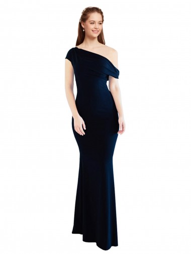 Affordable Mermaid One Shoulder Stretch Crepe Long Dark Navy Formal Evening Dress Canada