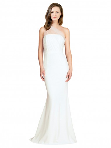 Affordable Mermaid One Shoulder Stretch Crepe & Tulle Sweep Train Ivory Formal Evening Dress Canada