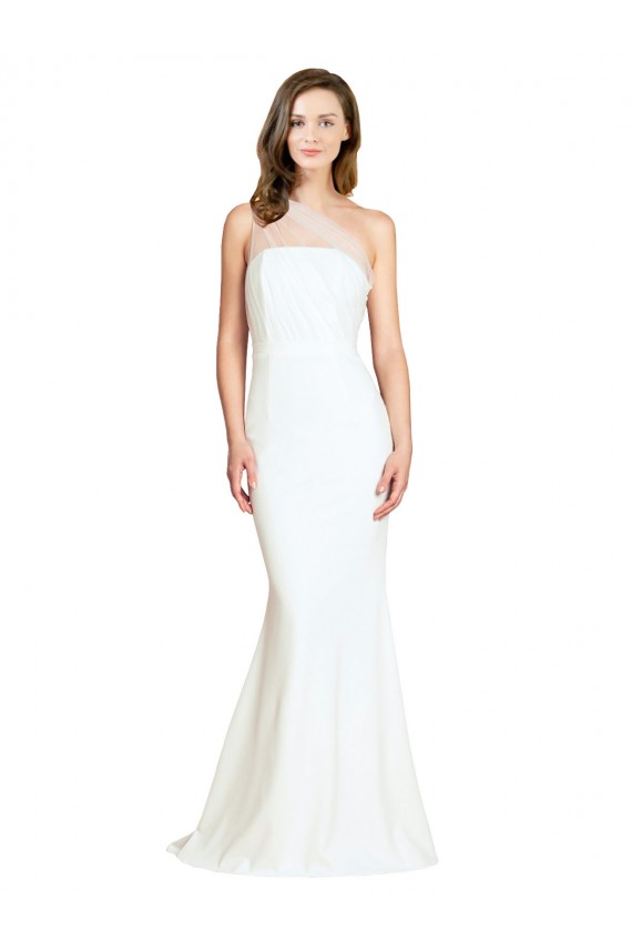 Affordable Mermaid One Shoulder Stretch Crepe & Tulle Sweep Train Ivory Formal Evening Dress Canada