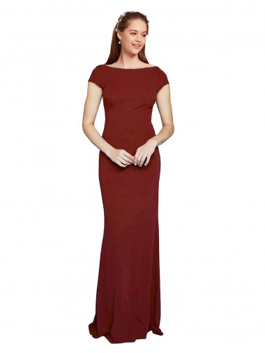 Affordable Mermaid Round Neck Stretch Crepe Long Burgundy Formal Evening Dress Canada