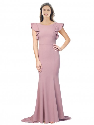 Affordable Mermaid Round Neck Stretch Crepe Sweep Train Dusty Pink Formal Evening Dress Canada