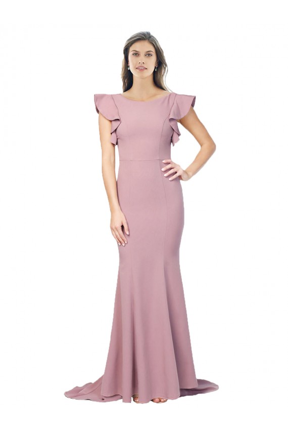 Affordable Mermaid Round Neck Stretch Crepe Sweep Train Dusty Pink Formal Evening Dress Canada