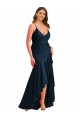 Affordable Mermaid Spaghetti Straps Silky Satin Long Dark Navy High Low Plus Size Evening Dress Canada