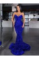 Affordable Mermaid Spaghetti Straps Velvet Sequins Sweep Train Royal Blue Velvet Sequin Evening Dress Canada
