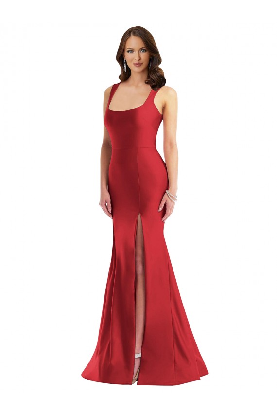 Affordable Mermaid Square Neck Silky Satin Long Red Formal Plus Size Evening Dress Canada