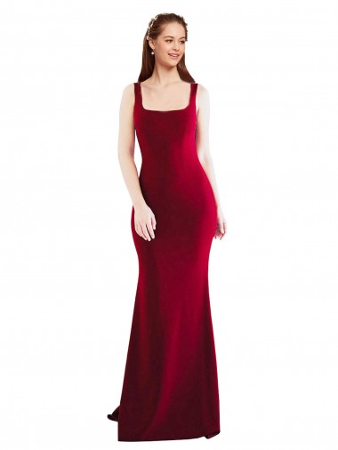 Affordable Mermaid Square Neck Stretch Crepe Long Burgundy Formal Evening Dress Canada