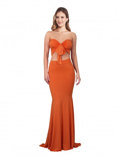 Affordable Mermaid Strapless Spandex Long Orange Formal Evening Dress Canada