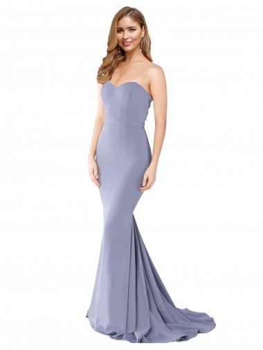Affordable Mermaid Strapless Stretch Crepe Long Smoke Blue Formal Evening Dress Canada