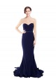 Affordable Mermaid Strapless Stretch Crepe Sweep Train Dark Navy Semi Formal Evening Dress Canada