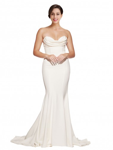 Affordable Mermaid Strapless Stretch Satin Sweep Train Ivory Formal Evening Dress Canada