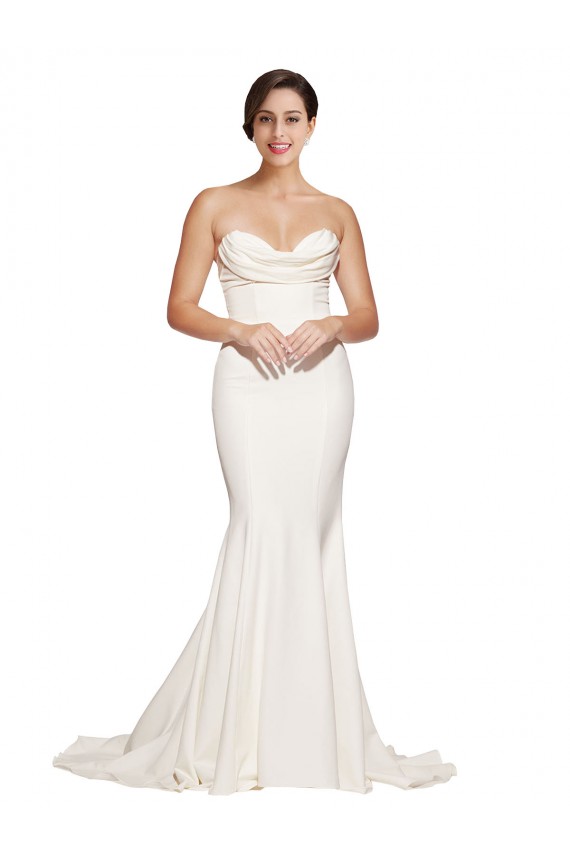 Affordable Mermaid Strapless Stretch Satin Sweep Train Ivory Formal Evening Dress Canada