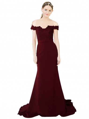 Affordable Mermaid Sweetheart Stretch Crepe & Lace Sweep Train Burgundy Gold Formal Evening Dress Canada
