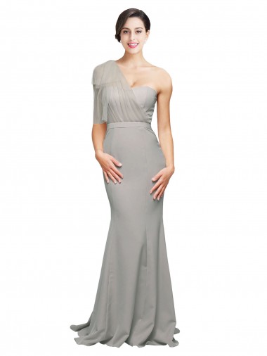 Affordable Mermaid Sweetheart Stretch Crepe & Tulle Sweep Train Oyster Silver Formal Evening Dress Canada