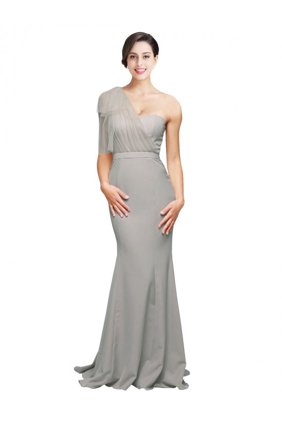 Affordable Mermaid Sweetheart Stretch Crepe & Tulle Sweep Train Oyster Silver Formal Evening Dress Canada