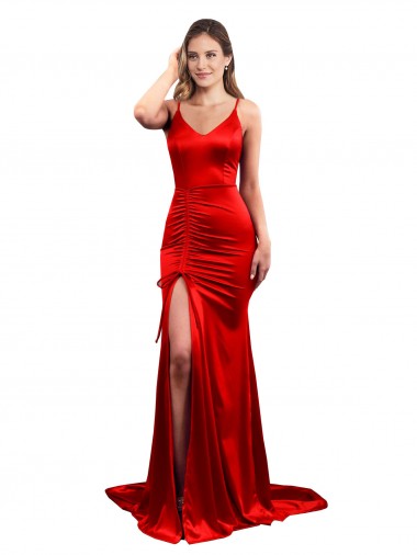 Affordable Mermaid Sweetheart Stretch Satin Long Red Evening Dress Canada